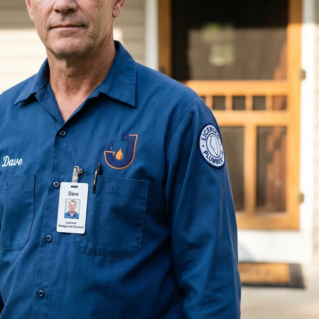 Licensed plumber showing ID badge in Mountain View, WY