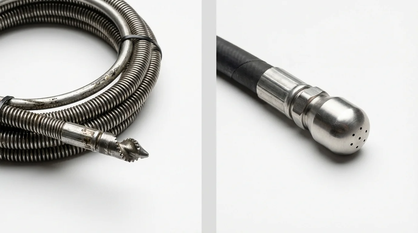 Drain snake cable and hydro jetting nozzle used for drain cleaning in Mountain View, WY
