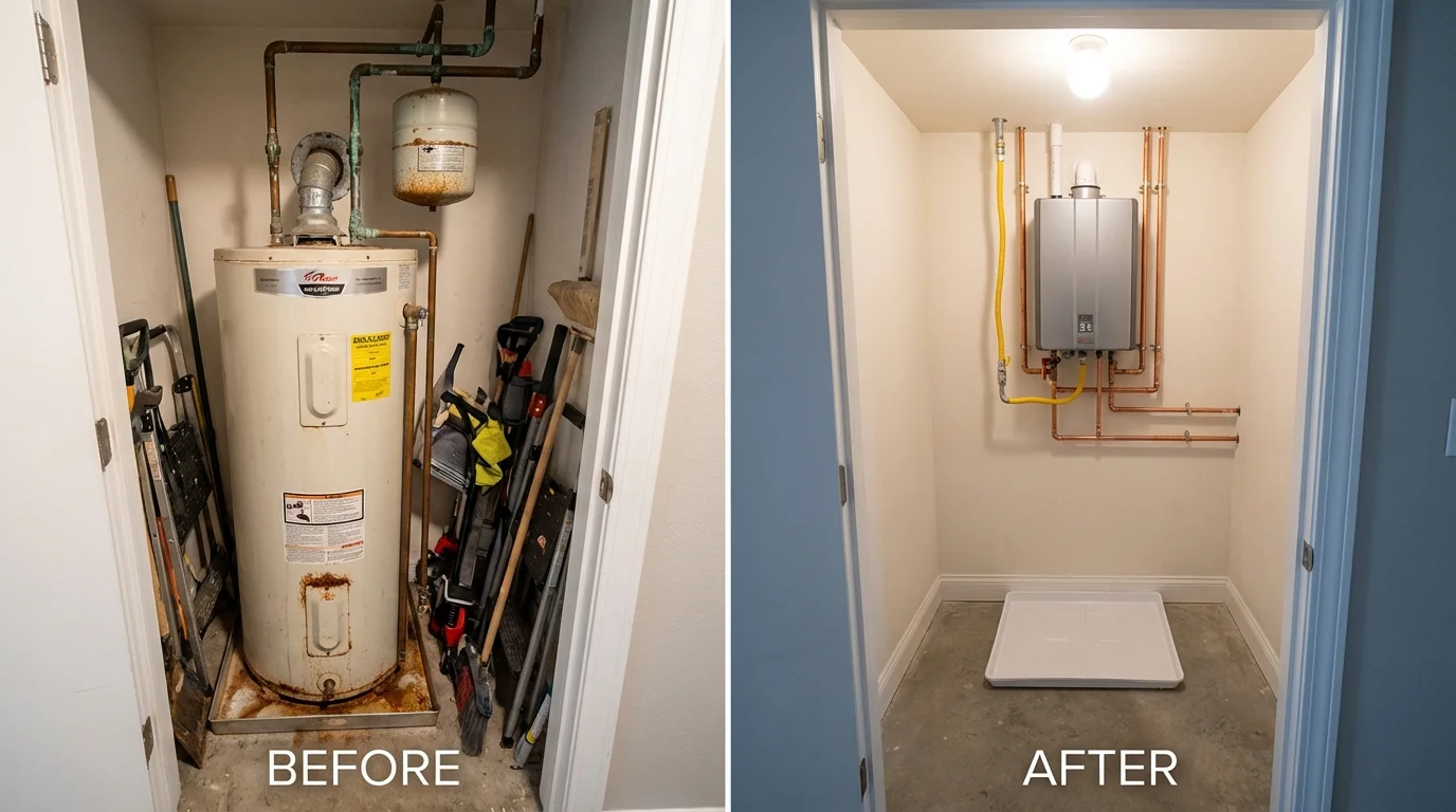 Tank water heater versus wall-mounted tankless unit comparison for Mountain View, WY homeowners