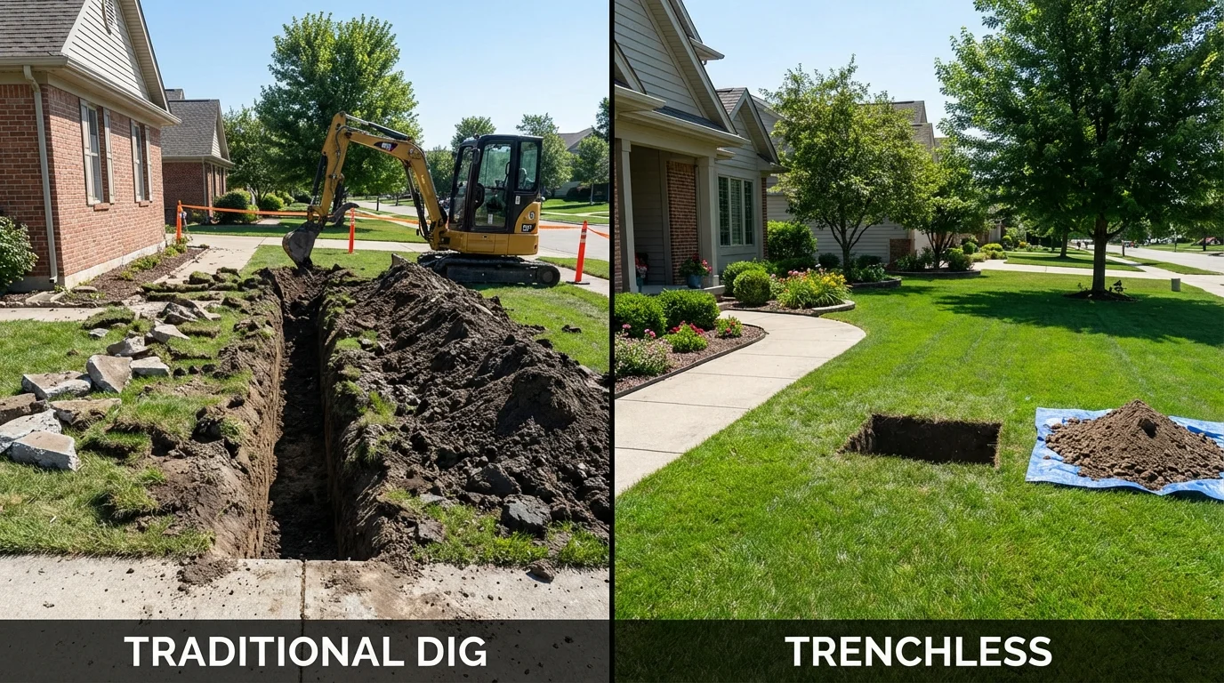 Trenchless sewer repair with minimal yard damage versus traditional excavation in Mountain View, WY